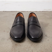 Men's Black Apron-Toe Leather Penny Loafers — Algar