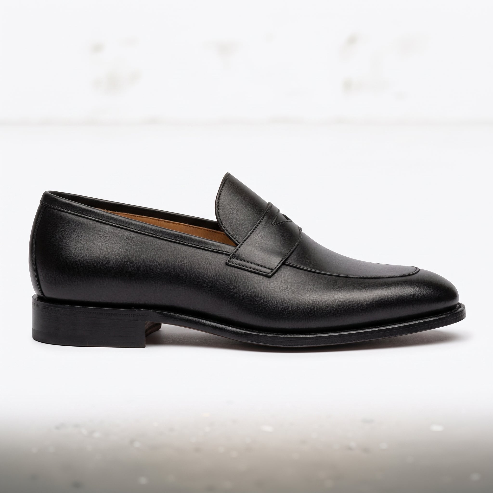 Men's Black Plain-Toe Leather Penny Loafers — Gowen