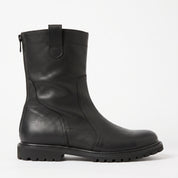 Men's Black Plain-Toe Leather Pull-On Boots — Cawley