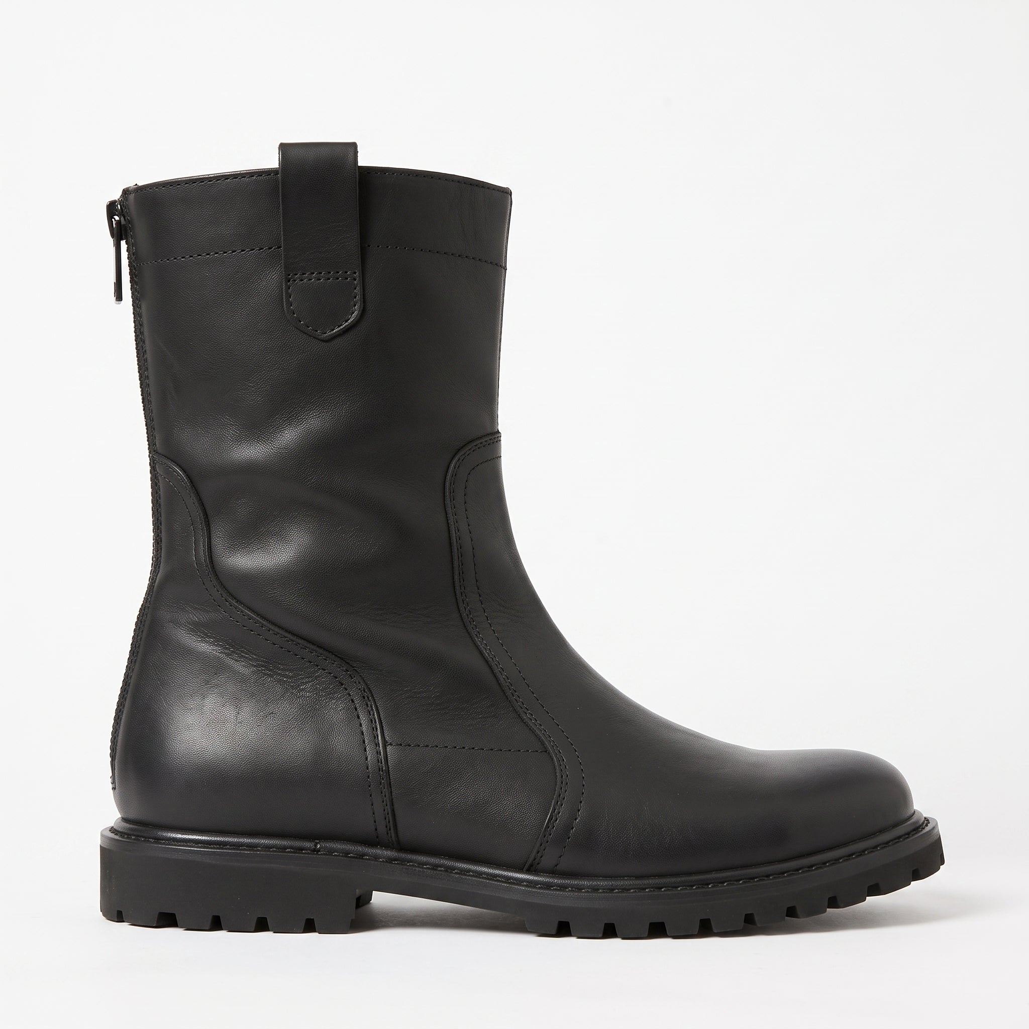 Men's Black Plain-Toe Leather Pull-On Boots — Cawley