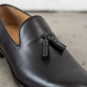 Men's Rich Black Tassel Loafer Handcrafted Calf Leather Dress Shoes — Humberstone