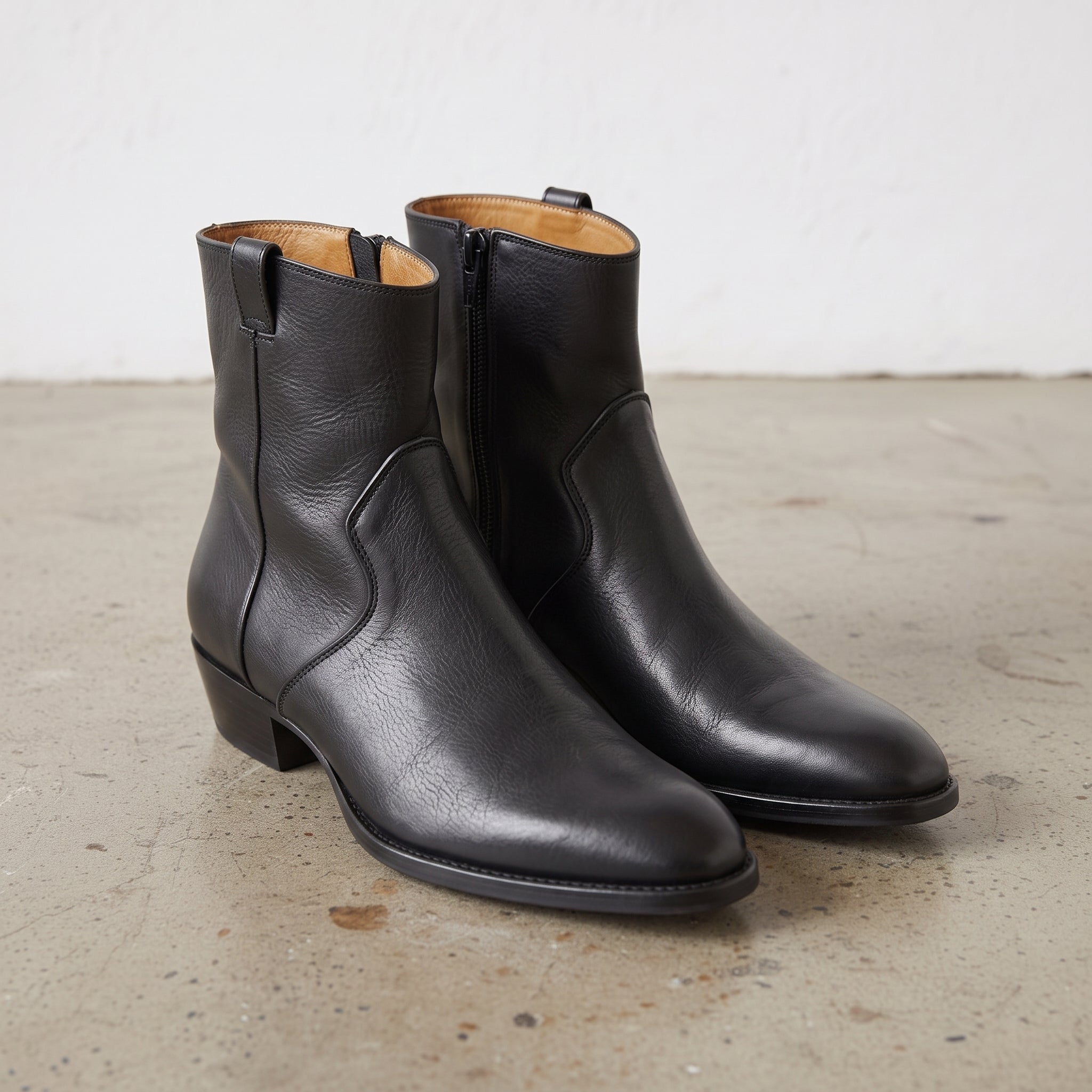 Men's Black Plain-Toe Leather Western Boots — Dunhurst