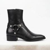 Men's Black Plain-Toe Leather Zip Biker Boots — Barwood