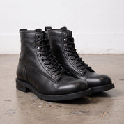 Men's Black Plain-Toe Pebbled Leather Lace-Up Boots — Ledbury