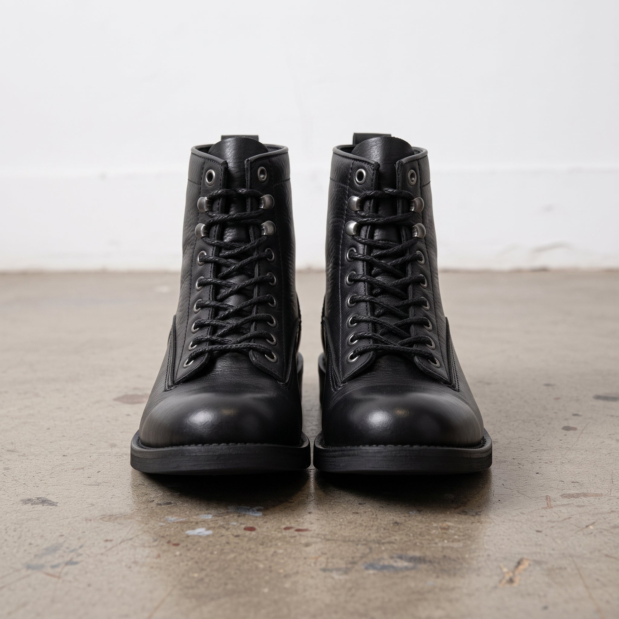Men's Black Plain-Toe Pebbled Leather Lace-Up Boots — Ledbury