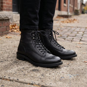 Men's Black Plain-Toe Pebbled Leather Lace-Up Boots — Ledbury
