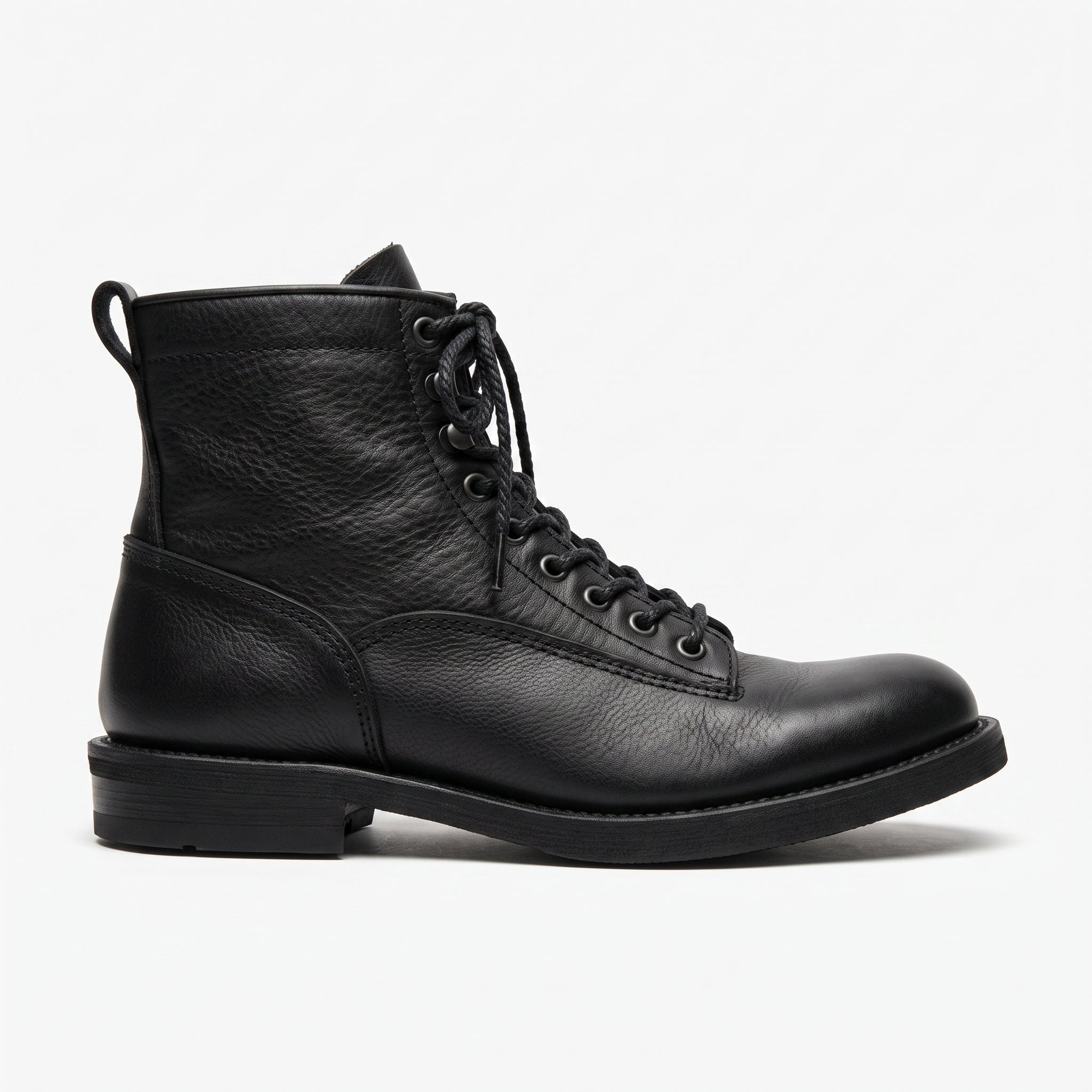 Men's Black Plain-Toe Pebbled Leather Lace-Up Boots — Ledbury