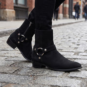 Men's Black Plain-Toe Suede Biker Boots — Anstead