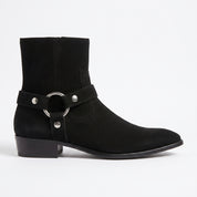 Men's Black Plain-Toe Suede Biker Boots — Anstead