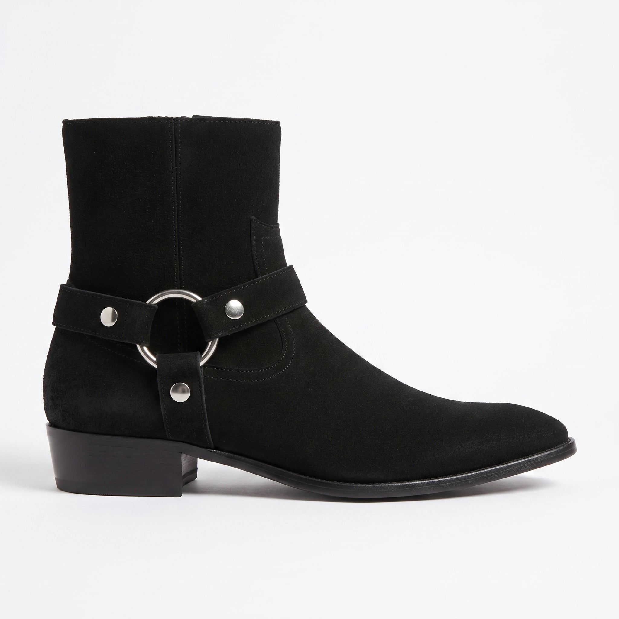 Men's Black Plain-Toe Suede Biker Boots — Anstead