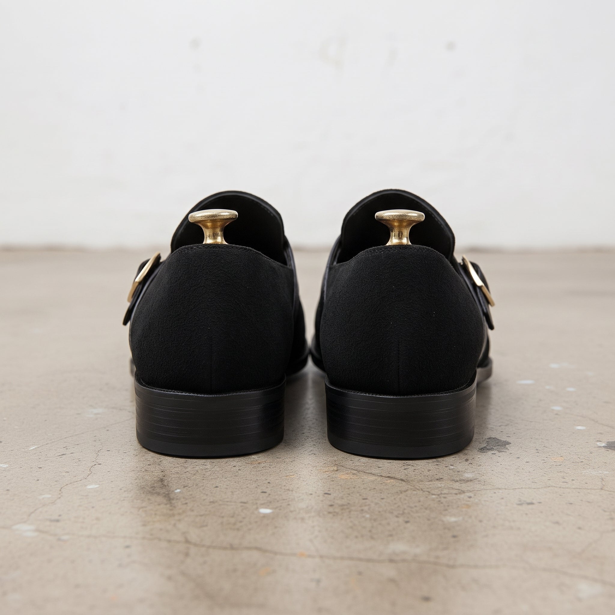 Men's Black Plain-Toe Suede Monk Strap Shoes — Goddard