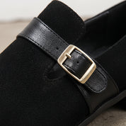 Men's Black Plain-Toe Suede Monk Strap Shoes — Goddard