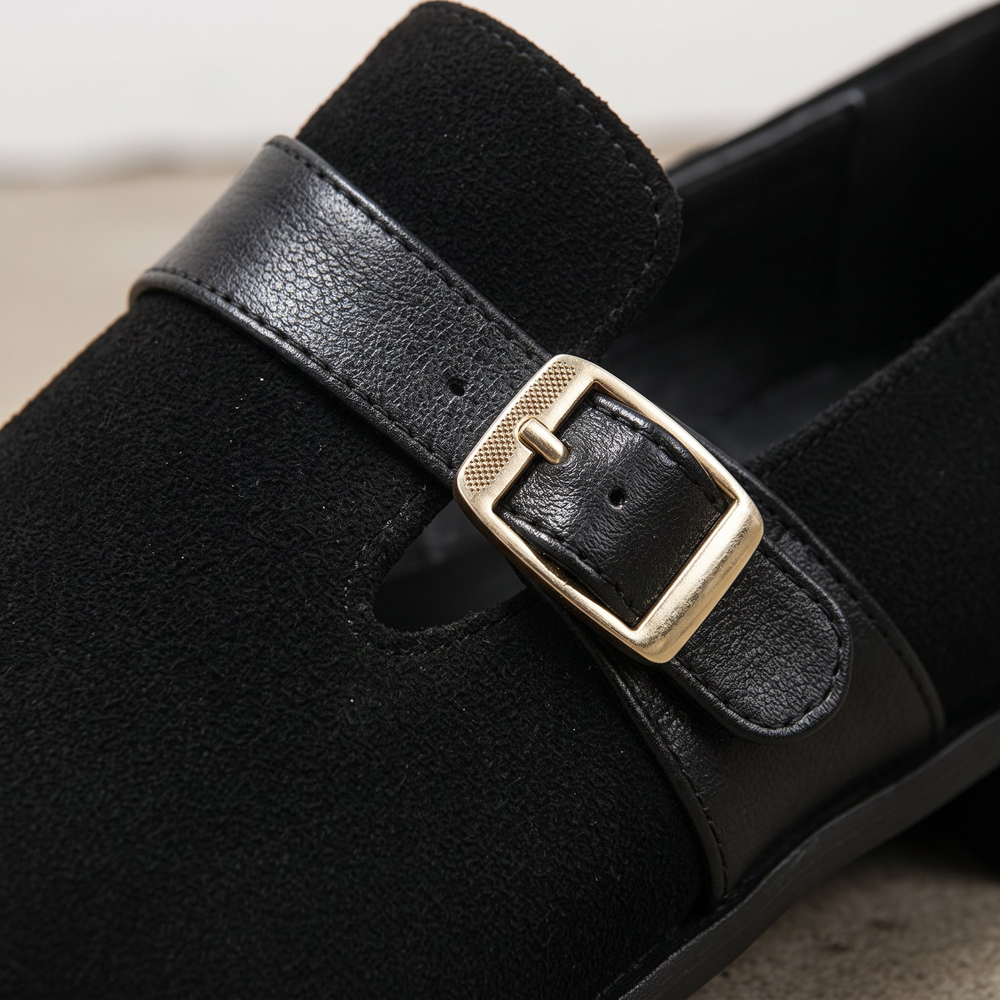 Men's Black Plain-Toe Suede Monk Strap Shoes — Goddard