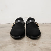 Men's Black Plain-Toe Suede Monk Strap Shoes — Goddard