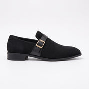 Men's Black Plain-Toe Suede Monk Strap Shoes — Goddard