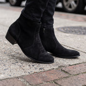 Men's Black Plain-Toe Suede Zipper Ankle Boots — Blakesby