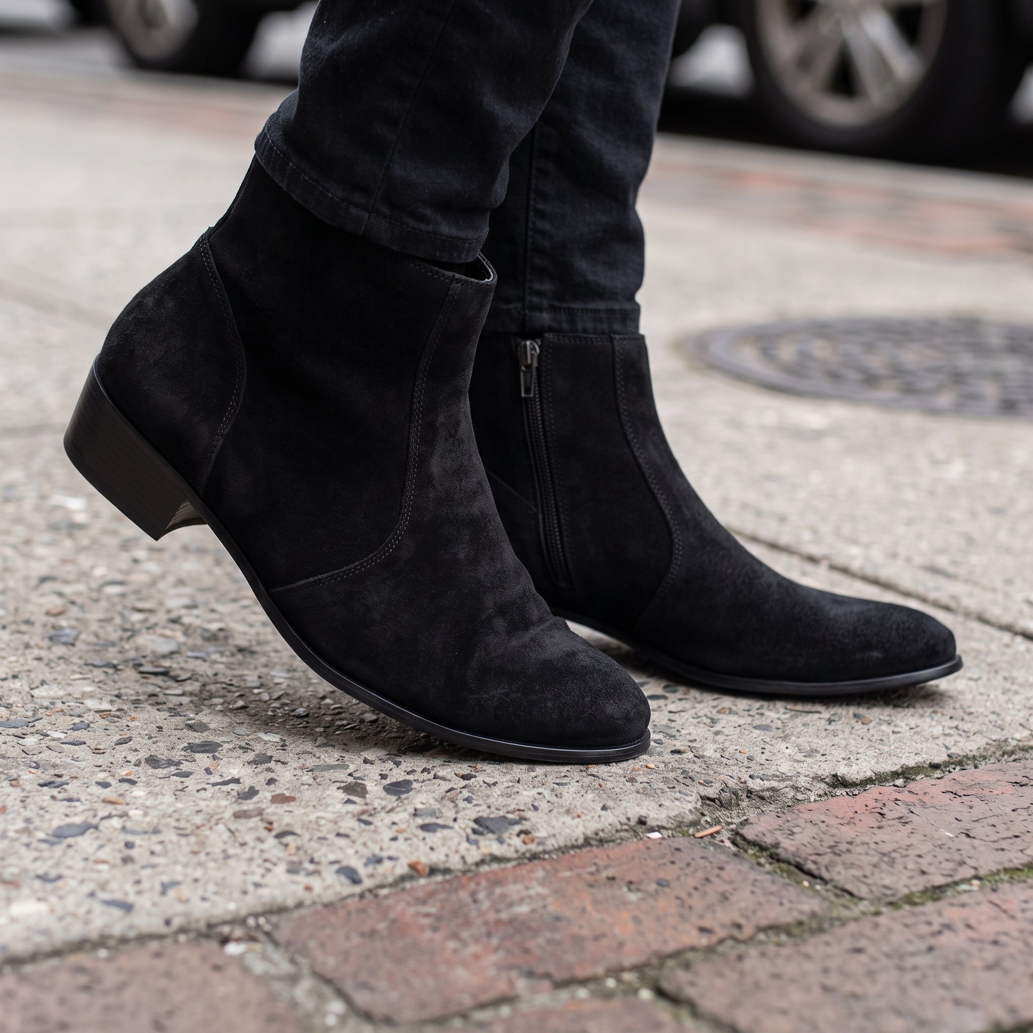 Men's Black Plain-Toe Suede Zipper Ankle Boots — Blakesby