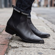 Men's Black Pointed-Toe Leather Chelsea Boots — Grayson