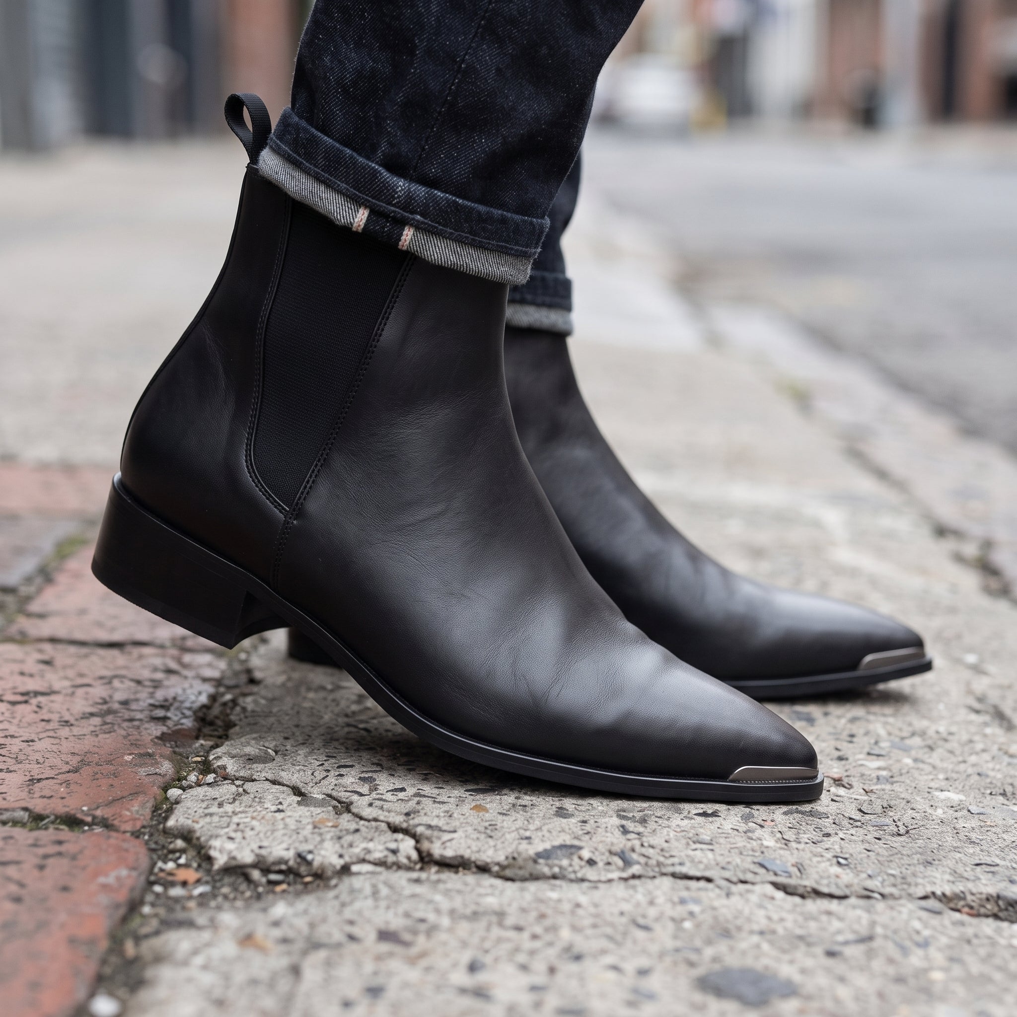 Men's Black Pointed-Toe Leather Chelsea Boots — Grayson