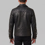 Men's Black Quilted Leather Biker Jacket — Abbett
