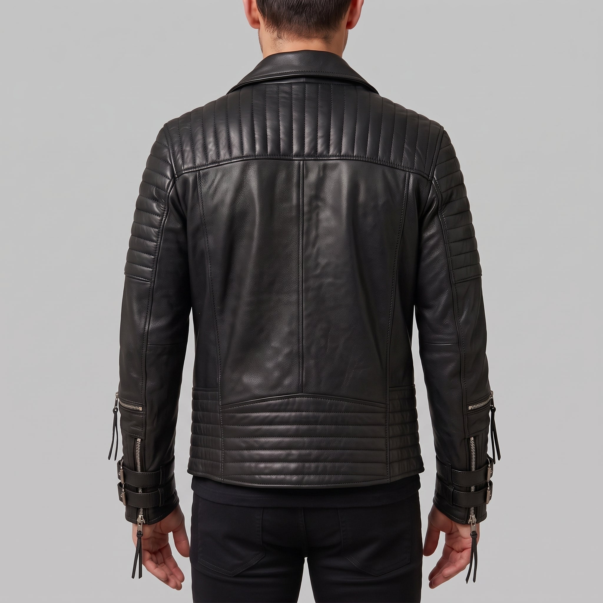 Men's Black Quilted Leather Biker Jacket — Abbett