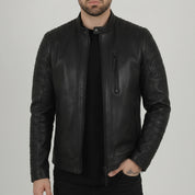 Men's Black Quilted Leather Biker Jacket — Alcott