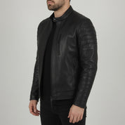 Men's Black Quilted Leather Biker Jacket — Alcott
