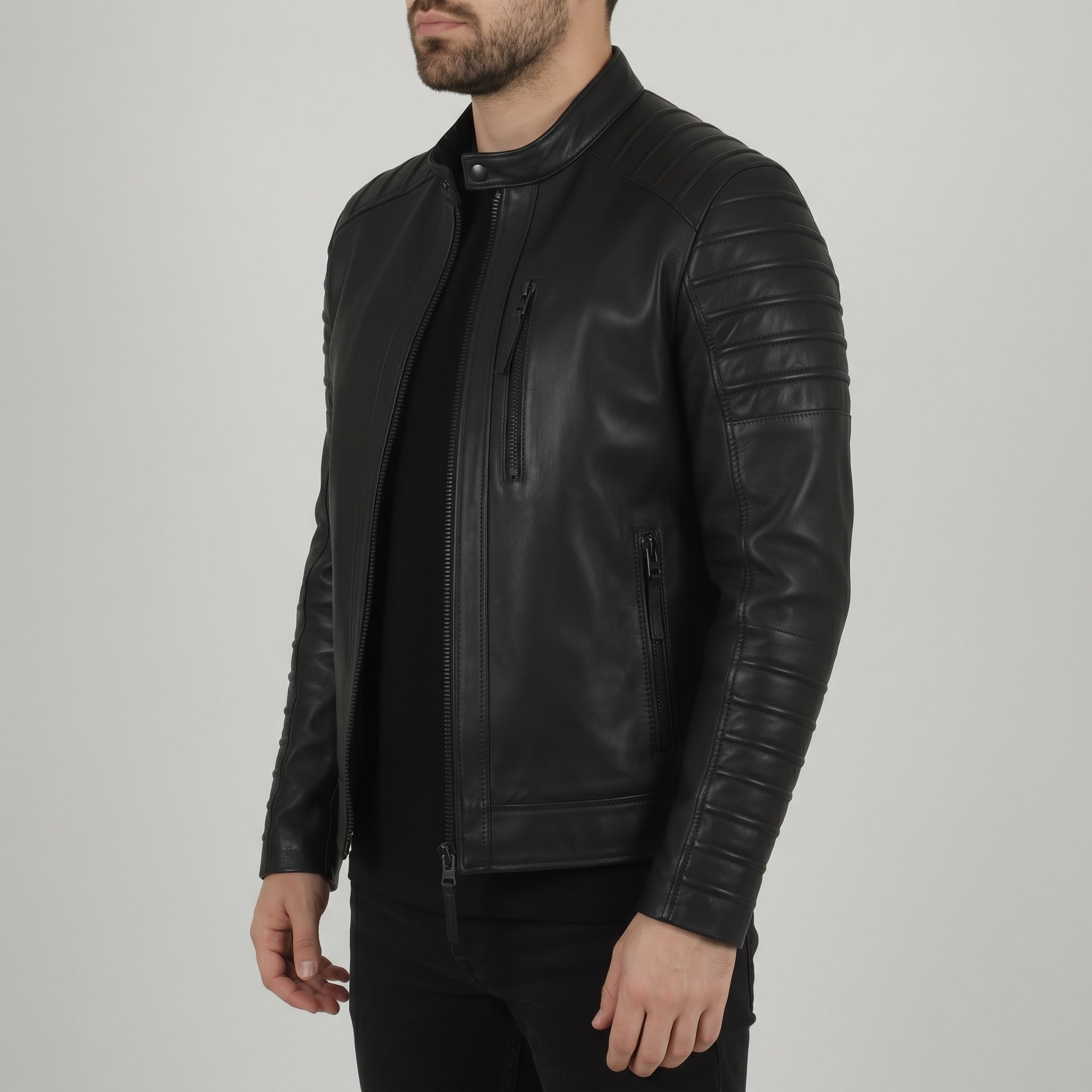 Men's Black Quilted Leather Biker Jacket — Alcott