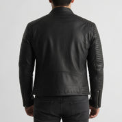 Men's Black Quilted Leather Biker Jacket — Pilton