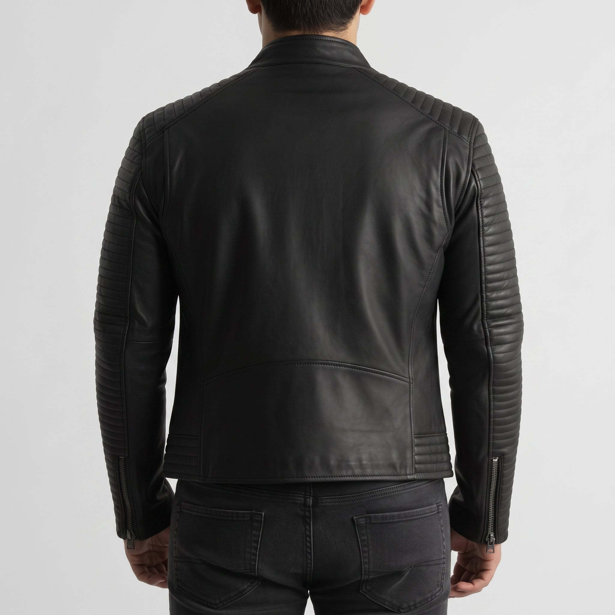 Men's Black Quilted Leather Biker Jacket — Pilton