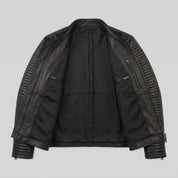 Men's Black Quilted Leather Biker Jacket — Pilton