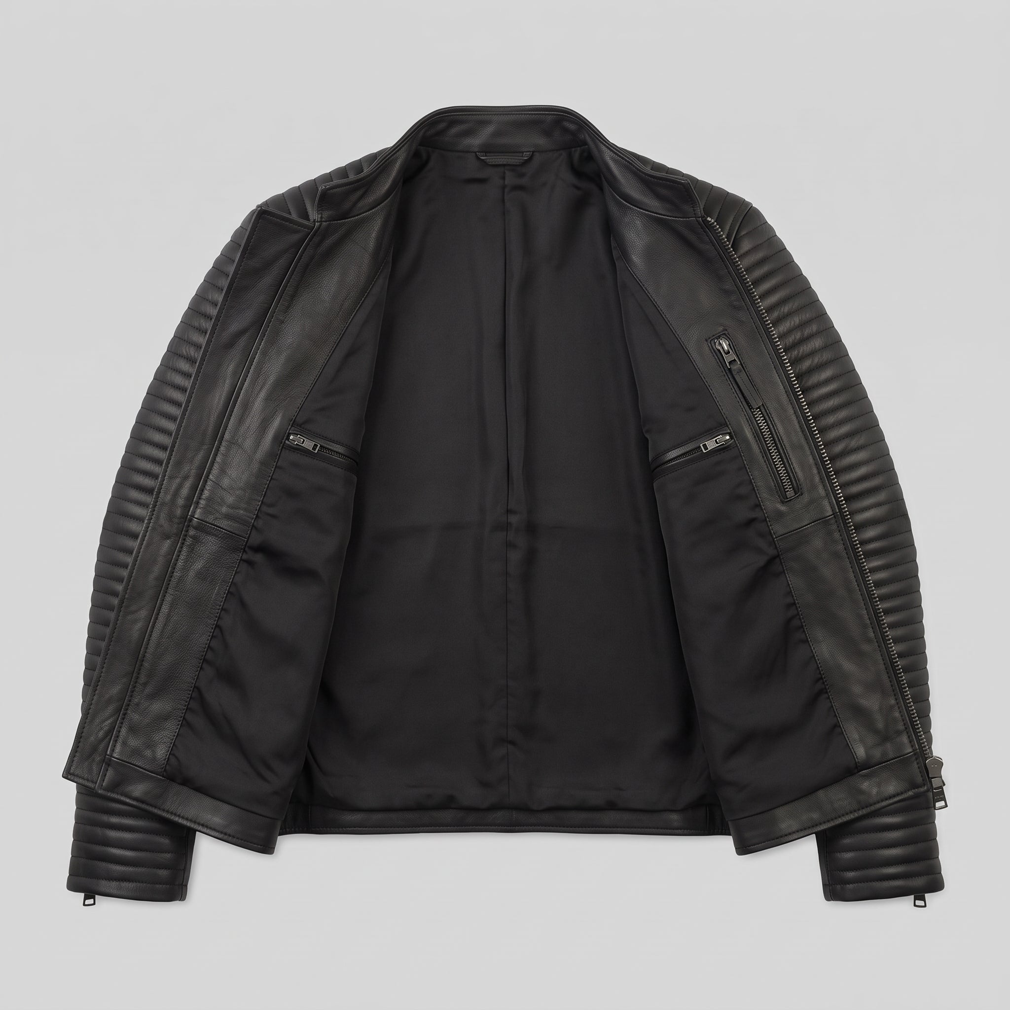 Men's Black Quilted Leather Biker Jacket — Pilton