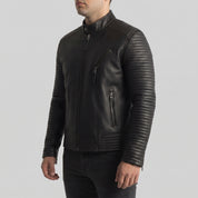 Men's Black Quilted Leather Biker Jacket — Pilton