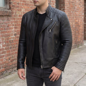 Men's Black Quilted Leather Biker Jacket — Pilton