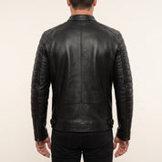 Men's Black Quilted Leather Biker Jacket — Witney