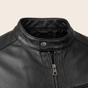 Men's Black Quilted Leather Biker Jacket — Witney
