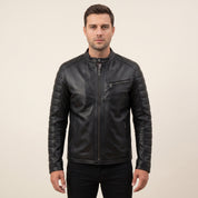 Men's Black Quilted Leather Biker Jacket — Witney