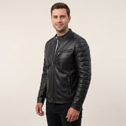 Men's Black Quilted Leather Biker Jacket — Witney