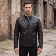 Men's Black Quilted Leather Biker Jacket — Witney
