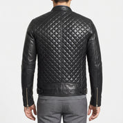 Men's Black Quilted Leather Cafe Racer Jacket — Ferrand