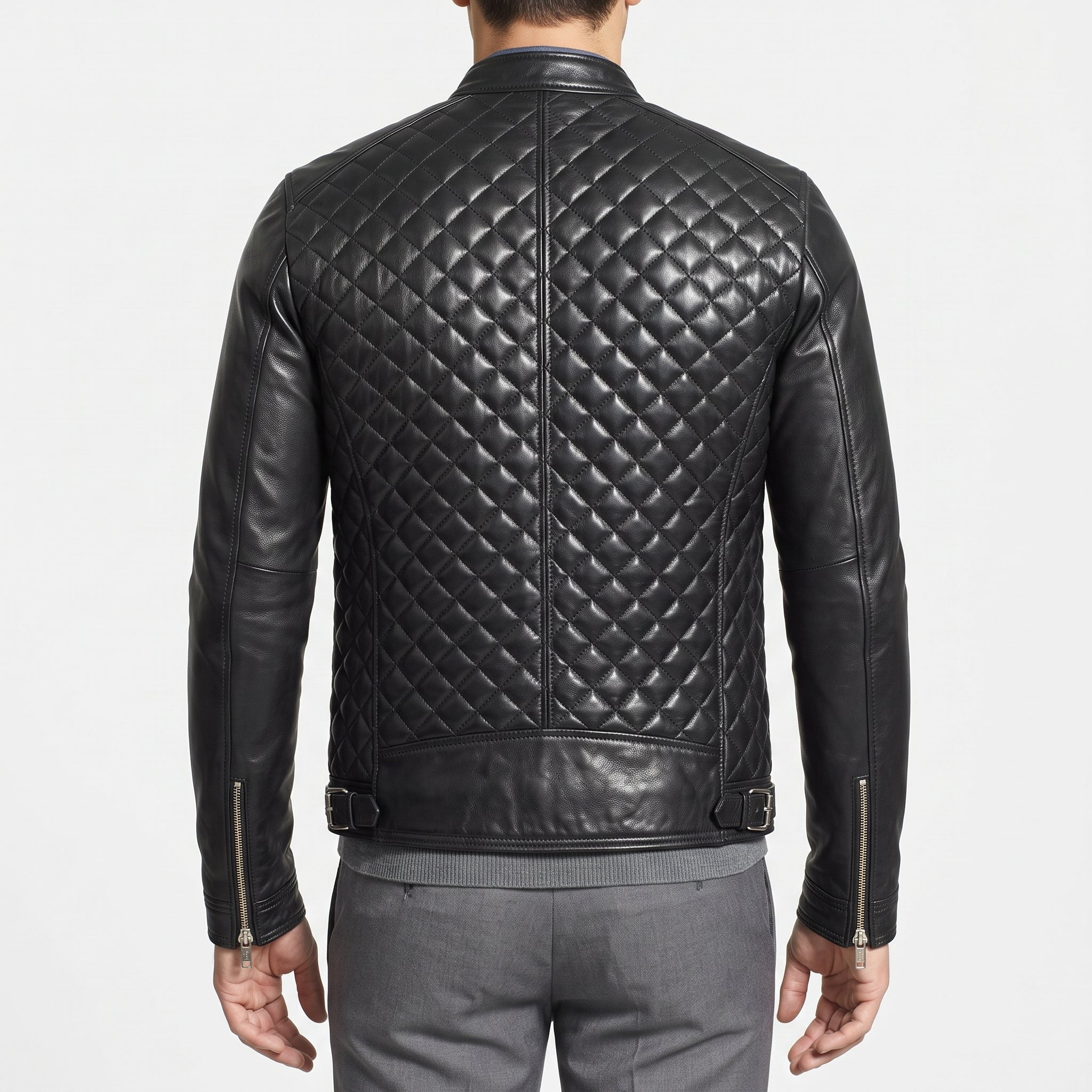 Men's Black Quilted Leather Cafe Racer Jacket — Ferrand