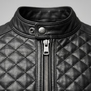 Men's Black Quilted Leather Cafe Racer Jacket — Ferrand