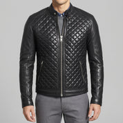 Men's Black Quilted Leather Cafe Racer Jacket — Ferrand
