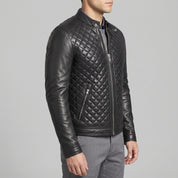 Men's Black Quilted Leather Cafe Racer Jacket — Ferrand