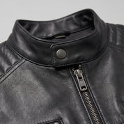 Men’s Black Leather Motorcycle Jacket with Sleeve Padding — Gedge