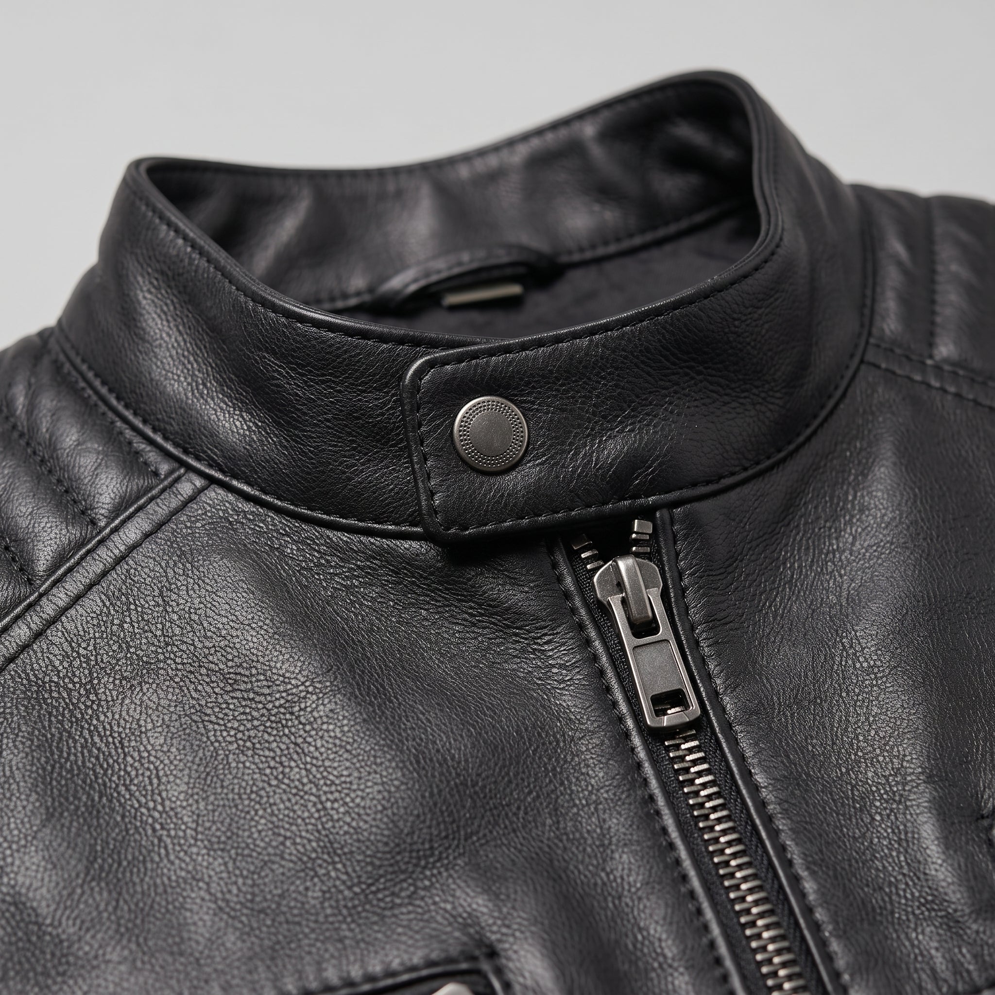 Men’s Black Leather Motorcycle Jacket with Sleeve Padding — Gedge