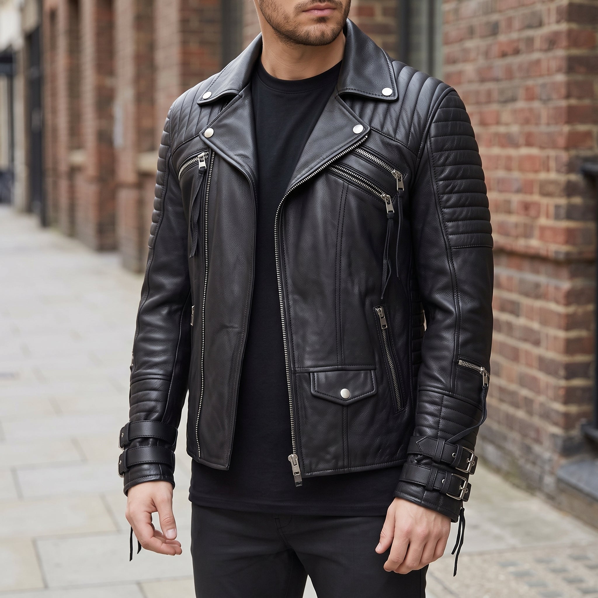 Men's Black Quilted Leather Perfecto Biker Jacket — Culross
