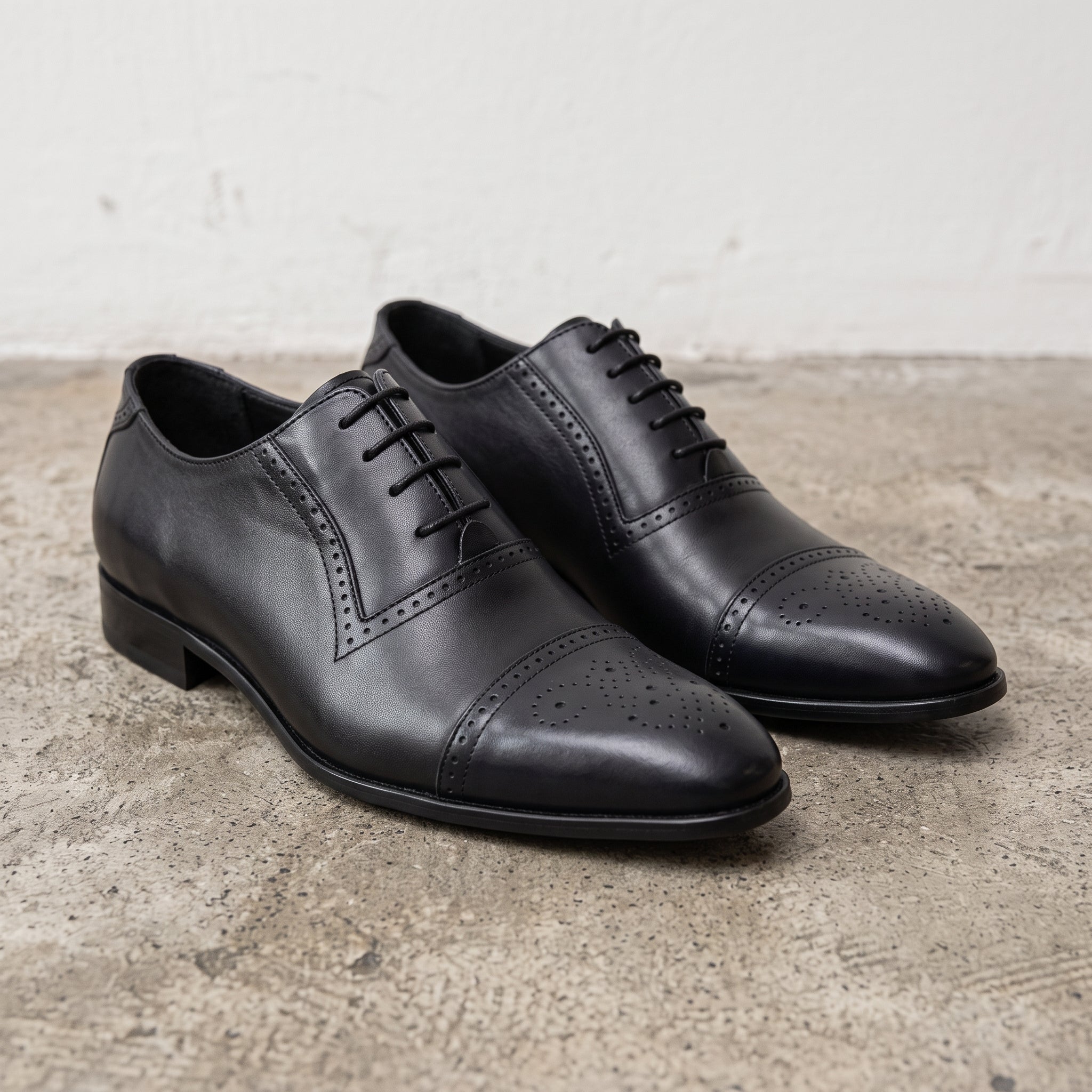 Men's Black Cap-Toe Leather Brogues — Aspall — Aspall
