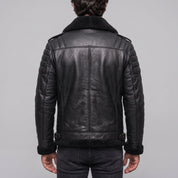 Men's Black Shearling-Lined Leather B-3 Bomber Jacket — Ackerton