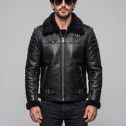 Men's Black Shearling-Lined Leather B-3 Bomber Jacket — Ackerton